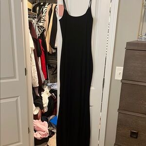 Quince Black Tencel Rib Knit Maxi Slip Dress